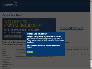 Web site www.chevychasebank.com, Capital One Bank